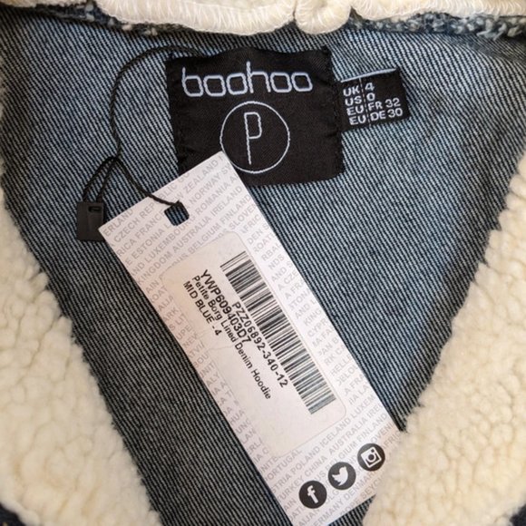 NWT Boohoo Oversized Denim Sherpa Sweatshirt Style Jacket Size 0 Petite - Picture 6 of 16